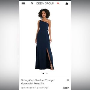 SKINNY ONE-SHOULDER TRUMPET GOWN WITH FRONT SLIT IN NAVY.